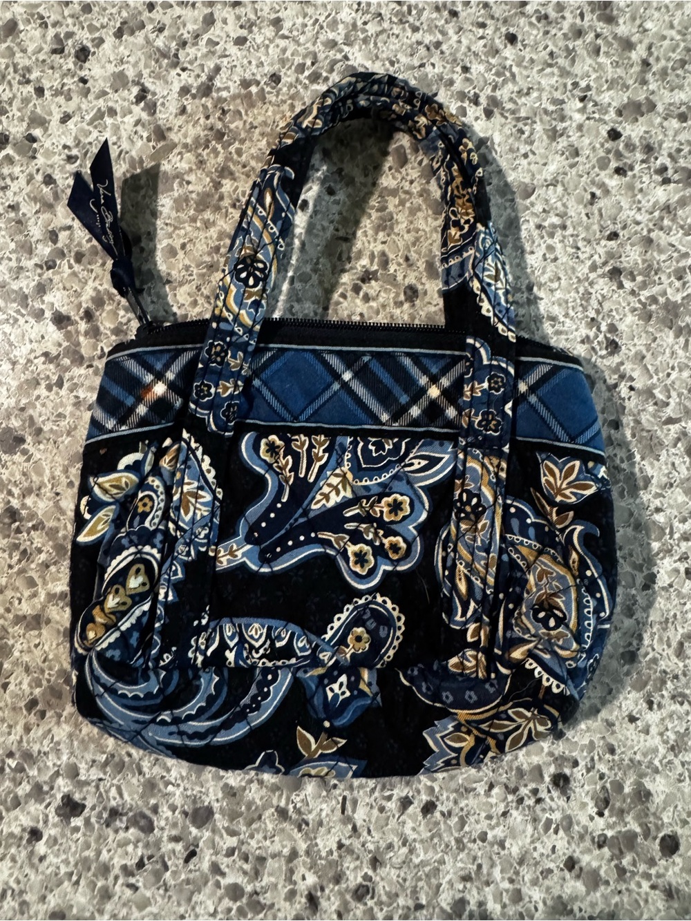 Vera Bradley Navy and Gold Paisley Quilted Mini Tote